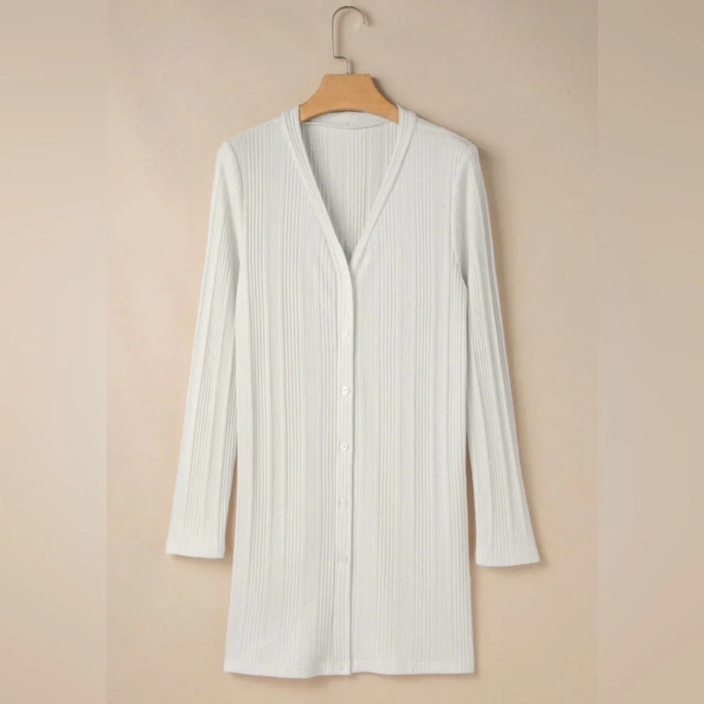 Cream Ribbed Cardigan - Picture 8 of 15